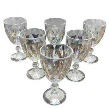 Imagem de Conjunto 6 Taças de Vidro Platinado ou Azul Milbani Água Suco Refriger