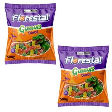 Imagem de Kit 2 Pacotes Bala De Goma Dinos 500g Florestal | Jujuba - Total 1Kg | Dinossauros