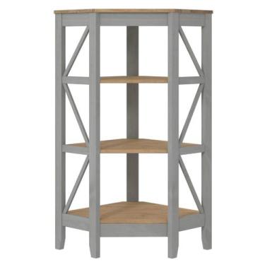 Imagem de Estante de Canto em Madeira Maciça com 3 Nichos Cinza Lavado - Pense D