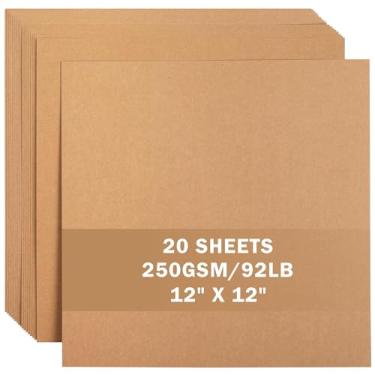 Imagem de 20 folhas de papelão Kraft marrom 30,5 cm x 30,5 cm cartolina 250 g/m² de espessura para Cricut, scrapbook, artesanato, fabricação de cartões UAP34DB20