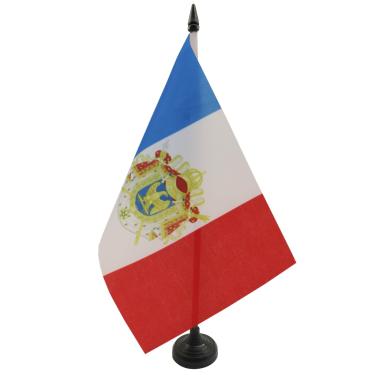 Imagem de Bandeira de mesa AZ Flag Napoleão Primeiro Império Francês 12,7 cm x 20,32 cm - Bandeira de mesa do Império Napoleônico da França 21 x 14 cm - Bastão de plástico preto e base