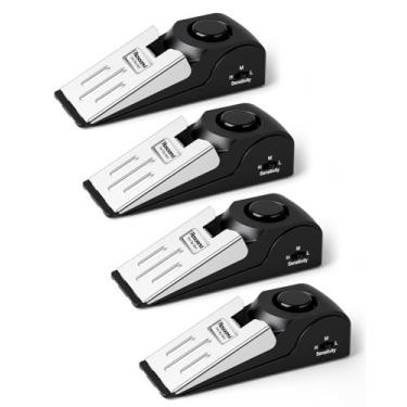 Imagem de Alarme de batente de porta, tampa de porta com alarme de segurança de 120DB, sirene de batente de porta, dispositivos de segurança de porta para viagens, apartamento, hotel e casa (pacote com 4)