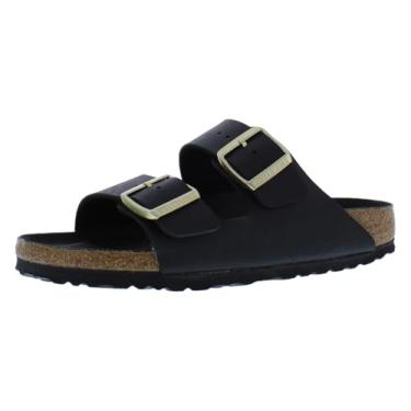 Imagem de Birkenstock Sandália unissex adulta Arizona macia com palmilha, Saffiano preto/preto, 10 Women/8 Men
