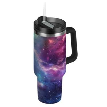 Imagem de SEHANY Copo Stars and Galaxy de 850 g com tampa e canudo, aço inoxidável de vácuo duplo isolado garrafa de água esportiva suporte para copo de café de viagem à prova de vazamento para bebida gelada