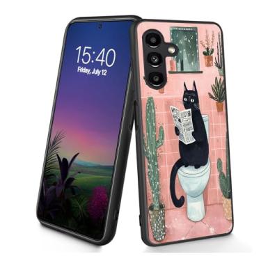 Imagem de Bxgolkgd Projetada para Galaxy A17 5G, capa protetora antiderrapante de silicone TPU macio e fino à prova de choque para Samsung Galaxy A17 5G 2025 de 6,7 polegadas - jornal de leitura de gato preto
