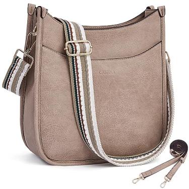 Imagem de Caitina Bolsas de ombro femininas modernas de couro vegano Hobo Bolsa de ombro para mulheres com alça ajustável de 2 peças, Ca12-Damasco branco