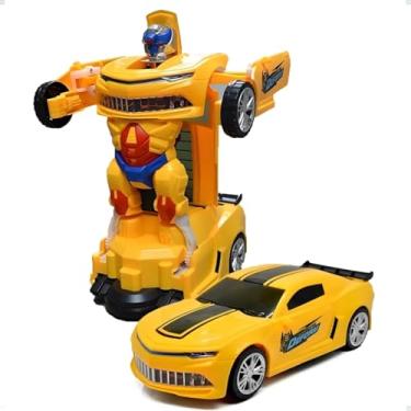 Imagem de Carrinho Camaro Amarelo Transformer Robô Brinquedo com Luzes e Sons Movimento 360°