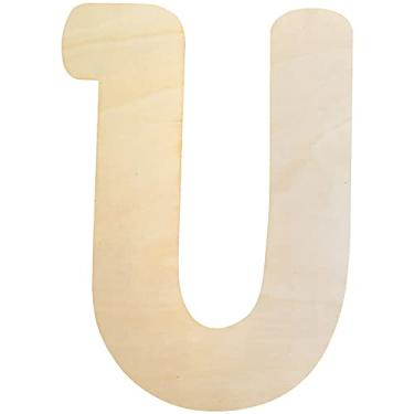 Imagem de Letras de madeira U letras grandes de madeira 30,5 cm letras de madeira inacabadas para decoração de parede artesanato em branco grande quadro de alfabeto pintura pendurada em casa bebê berçário