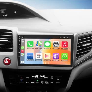 Imagem de Rádio automotivo 4G + 64G para Honda Civic 2012-2015 com carpaly sem fio e Android Auto, tela sensível ao toque IPS de 9 polegadas com navegação GPS/Bluetooth 5.2/FM/câmera de backup/WiFi/SWC/HiFi