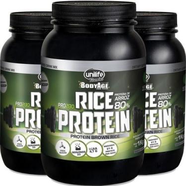 Imagem de Kit 3 Rice protein Proteína de Arroz Unilife 1kg Chocolate