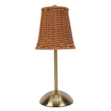 Imagem de Hyuduo LED de Lâmpada de Mesa Vintage de Vim -rattan Diminuto 3 Temperaturas de Cores Lâmpada Recarregável de Cabeceira Sem Fio para o Quarto do Quarto do Quarto (Abajvão marrom)