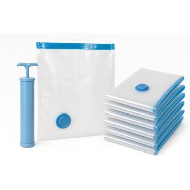 Imagem de Kit Sacos a Vácuo para Roupas 10 Unidades 50x60 cm com Bomba Manual Inclusa Organização de Guarda-Roupas Armazenamento de Edredons e Viagens