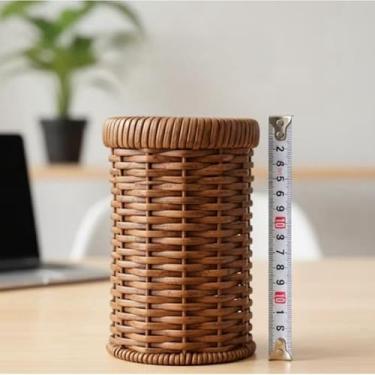 Imagem de Conjunto de 2 organizadores requintados, caixas de armazenamento luxuosas em bambu, recipientes de armazenamento em bambu com tampas(Kit porta objetos de vime)