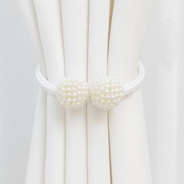 Imagem de Prendedor de Cortina Magnético Pérola Abraçadeira Decorativa Abraçadeiras, Imã, Enfeite (Branco)