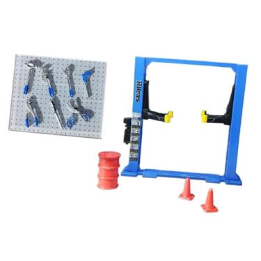 Imagem de Almencla Diorama em Escala 1/64 com Ferramentas de Reparo de Garagem, Painel Perfurado, Elevador de Carros, Móveis, Cones de Trânsito E Maquete para Oficina Me, Elevador de carros azul