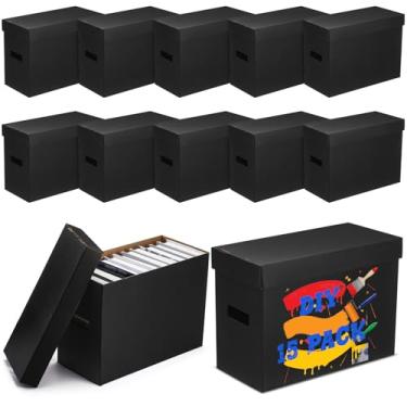 Imagem de Fuyoooo Pacote com 15 caixas de armazenamento de quadrinhos, comporta 150 a 175 quadrinhos, 30 x 19 x 29 cm, caixa de papelão empilhável para colecionar livros de revistas (preto)