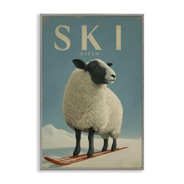 Imagem de Stupell Industries "Ski Aspen Sheep", arte giclée emoldurada, cinza, 12 x 18