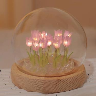 Imagem de Richaa (20 flores roxas tulipas luz noturna com madeira, lâmpada noturna tulipas para Natal, aniversário, dia das mães, ação de graças, presente para mulheres, namorada, avó, alimentado por bateria