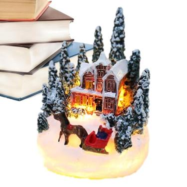Imagem de Casa de Natal Iluminada,Casas Aldeia Natal Resina Figurinos Decorações - Coleção de Enfeites Coloridos para Férias Amigos Família Mesa de Cabeceira Sala de Estar Lareira Quarto,Para Quarto Mesa Criado