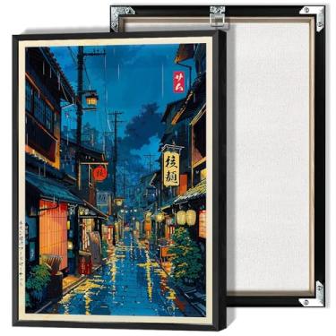 Imagem de Vintage Ramen Alley Japanese Night Street Poster Lanternas Brilhantes Caminho de Paralelepípedos Arte de Parede em Tela Tranquil Tóquio Impressão Pintura para Casa Quarto Dormitório Decoração de