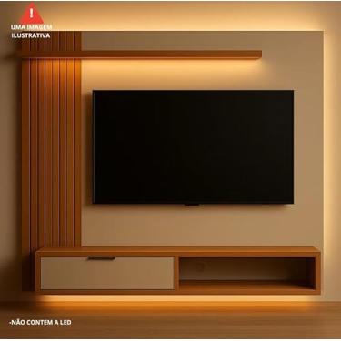 Imagem de Painel Suspenso para TV Peternella Berlim, Compatível com TVs de 32" a 70", MDF, Natural e Branco