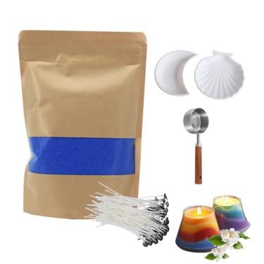 Imagem de Kit de fabricação de velas de areia perolada 500 g – Cera de vela perolada recarregável sem perfume com 50 pavios, colher e 2 pratos, contas de cera de flor de gelo coloridas para artesanato