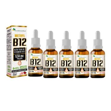 Imagem de Kit 5x Vitamina B12 Metilcobalamina 9,94mcg 5x20ml Morango Flora Nativ