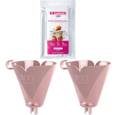 Imagem de Conjunto de 2 Suporte para Filtro de Café 103 Rosa + 1 Pct com 10 Unidade de Saco Hermetico de 3 Litros