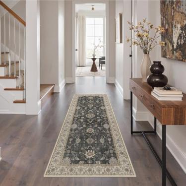 Imagem de GENIMO Tapete de corredor para corredores lavável à máquina, antiderrapante boho vintage leve lavável, tapetes finos para entrada, corredor, banheiro, lavanderia, corredor, marrom carvão