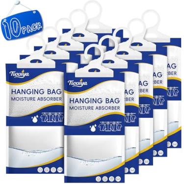 Imagem de TUXIYA Absorventes de umidade pacote com 10, sacos de desumidificador de armário suspenso, sacos de absorção de umidade, dessecante, sacos de absorção de umidade para armário, guarda-roupas, quartos