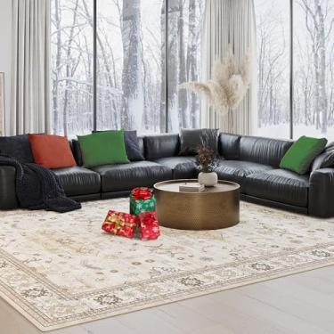 Imagem de Tapetes Boho laváveis 5x7 para quarto, tapete bege para sala de estar, tapete moderno de lã sintética macia para crianças, sala de jogos, dormitório, berçário, sala de jantar, escritório, casa