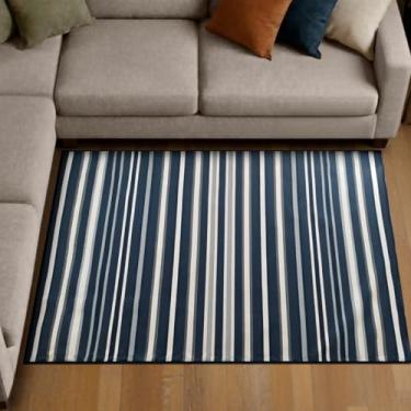 Imagem de 1 Tapete Sala Estar Sofá Antiderrapante 100X150 Js Do Li Vr (M20 Azul - Listrado Geométrico Moderno)