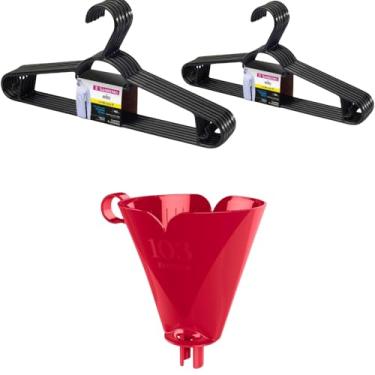 Imagem de Conjunto de 1 Suporte para Filtro de Café 103 Vermelho + 2 Kit com 6 Cabides Plasticos Pretos