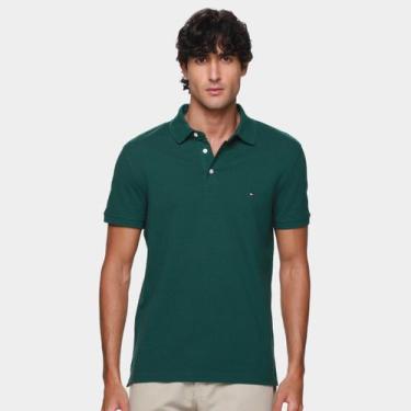 Imagem de Camisa Polo Slim Tommy Hilfiger Casual Masculina, Verde escuro, M