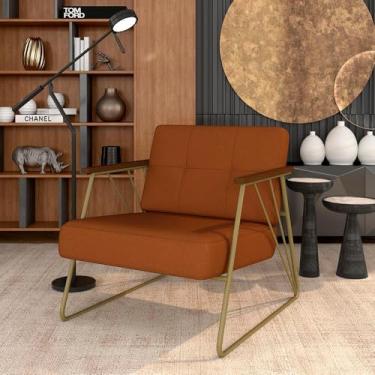 Imagem de Poltrona Estofada Columbia Estilo Industrial Dourado/terracota - M.a Dourado/suede Terracota