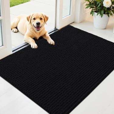 Imagem de OLANLY Tapete de porta de cachorro para patas enlameadas 102 x 81 cm, capacho de lama de chenille ultra absorvente, antiderrapante, lavável e com armadilha de sujeira para entrada interna, tapetes de