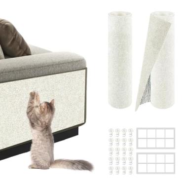 Imagem de 2 unidades, total de 199 x 40 cm, tapete antiarranhão para gatos, móveis e protetor de parede, tapete autoadesivo aparável para cobrir torre de gato e almofadas de substituição (off-white)