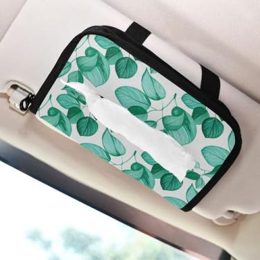 Imagem de SEHANY Porta-lenços de papel de carro com folhas verdes, caixa de lenços para carro, viseira solar, porta-guardanapos, dispensador de máscara de carro retangular, caixa de lenços de papel de veículo