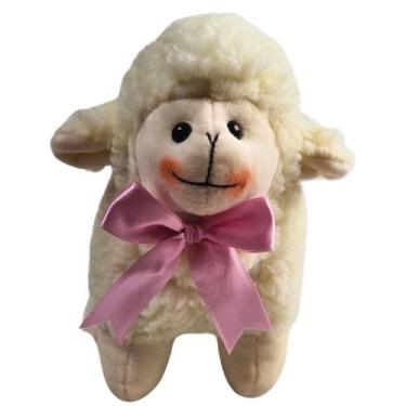 Imagem de Ovelha Redonda Laço Rosa Pelúcia Fofinha Decoração Nicho Pelúcia Menin
