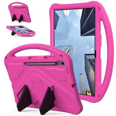Imagem de QYiiD Capa infantil para Galaxy Tab S10+ Plus 2024/ S9 FE+ Plus/ S9+ Plus 31.5 cm 2023, capa protetora de EVA infantil à prova de choque com alça de suporte, alça de ombro, suporte, rosa