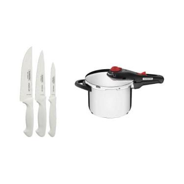Imagem de Kit - Faqueiro Premium 3 Peças + 1 Panela Pressão Inox Solar 6 L - Tra
