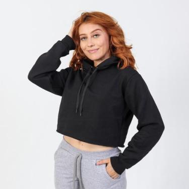 Imagem de Conjunto Cropped Moletom Liso Feminino 2 Peças Blusa De Frio E Calça B
