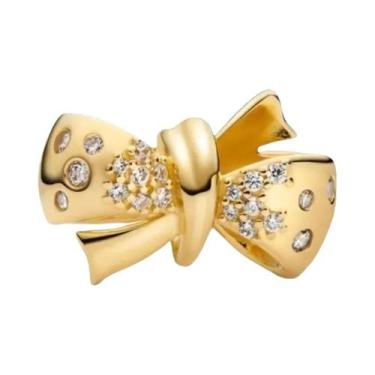 Imagem de Pingente De Sol E Lua Com Laço De Rosa Dourada Em Prata 925 Para Joias