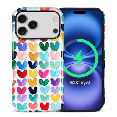 Imagem de casesok Capa para iPhone 17 Pro, compatível com MagSafe, capa rígida de camada dupla + capa de silicone, proteção total à prova de choque, para iPhone 17 Pro-Watercolor Color Block Heart