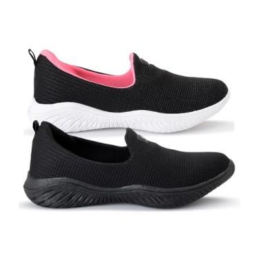 Imagem de Kit 2 Sapatilha Feminina Ortopédica Calce Fácil Sem Cadarço Facite Esporão Leve Confortável (Preto/Rosa e Preto, BR, Adulto, Numérico, 37)