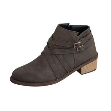 Imagem de Botas femininas casuais, versáteis, com bico fino, salto alto, zíper lateral, plus size, botas de salto baixo, outono inverno, Café, 38