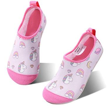 Imagem de Meias infantis hiitave para piscina e bebês de secagem rápida e antiderrapante, com pés descalços para nadar e nadar na praia, Pink Unicorn/Rainbow, 8.5-9 Toddler