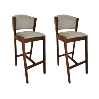 Imagem de Kit 2 Banquetas Altas De Madeira Maciça Ana Em Linho Premium Bege Linho Mel