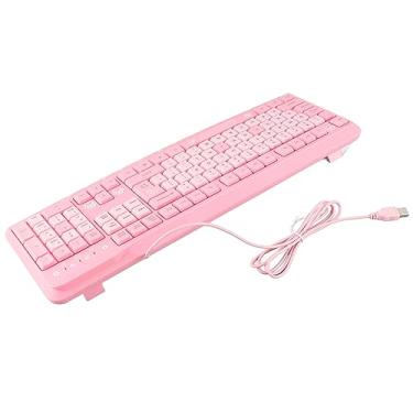 Imagem de Luqeeg Teclado Ultrafino Bonito Dos Desenhos Animados USB Com Fio Teclado de Computador Silencioso para Laptop de Escritório Doméstico Rosa (Róseo)