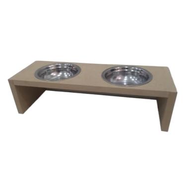 Imagem de Comedouro duplo para gatos em MDF Cru e tigela em aluminio